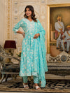 Juniper Green Floral Printed Liva Rayon Kurta, Pant And Dupatta Set With Thread & Sequins Work-J4850RAMAGREEN