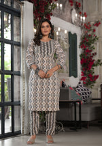 Black Ikat Printed Cotton Kurta, Pant And Dupatta Set With Mirror & Thread Work-J4910OT3BLACK