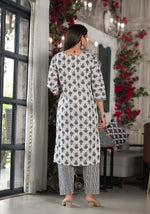 Black Ethnic Motif Printed Cotton Kurta, Pant And Dupatta Set With Mirror & Thread Work-J4911OT3BLACK