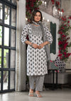 Black Ethnic Motif Printed Cotton Kurta, Pant And Dupatta Set With Mirror & Thread Work-J4911OT3BLACK