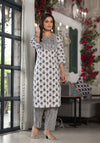 Black Ethnic Motif Printed Cotton Kurta, Pant And Dupatta Set With Mirror & Thread Work-J4911OT3BLACK