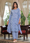 Sky Blue Ethnic Motif Printed Cotton Kurta, Pant And Dupatta Set With Buttons & Lace-J4915OT3SKYBLUE