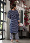 Blue Ethnic Motif Printed Cotton Kurta, Pant And Dupatta Set With Lace-J4917OT3BLUE