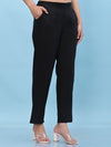 Juniper Women Black Solid Cotton Pants with Partially Elasticated Waistband and Two Side Pockets-J4946OT9BLACK