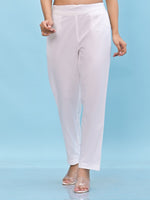 Juniper Women White Solid Cotton Pants with Partially Elasticated Waistband and Two Side Pockets-J4947OT9WHITE