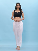 Juniper Women White Solid Cotton Pants with Partially Elasticated Waistband and Two Side Pockets-J4947OT9WHITE