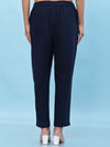 Juniper Women Navy Blue Solid Cotton Pants with Partially Elasticated Waistband and Two Side Pockets-J4948OT9NAVY