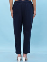 Juniper Women Navy Blue Solid Cotton Pants with Partially Elasticated Waistband and Two Side Pockets-J4948OT9NAVY