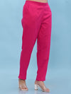 Juniper Women Fuchsia Solid Cotton Pants with Partially Elasticated Waistband and Two Side Pockets-J4949OT9FUCHSIA