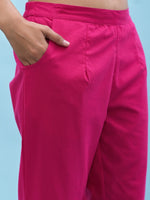 Juniper Women Fuchsia Solid Cotton Pants with Partially Elasticated Waistband and Two Side Pockets-J4949OT9FUCHSIA