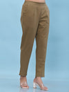 Juniper Women Brown Solid Cotton Pants with Partially Elasticated Waistband and Two Side Pockets-J4950OT9BROWN