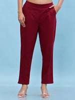 Juniper Women Maroon Solid Cotton Pants with Partially Elasticated Waistband and Two Side Pockets-J4952OT9MAROON