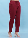 Juniper Women Maroon Solid Cotton Pants with Partially Elasticated Waistband and Two Side Pockets-J4952OT9MAROON