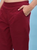 Juniper Women Maroon Solid Cotton Pants with Partially Elasticated Waistband and Two Side Pockets-J4952OT9MAROON