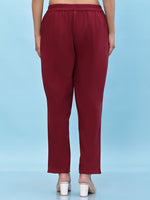 Juniper Women Maroon Solid Cotton Pants with Partially Elasticated Waistband and Two Side Pockets-J4952OT9MAROON