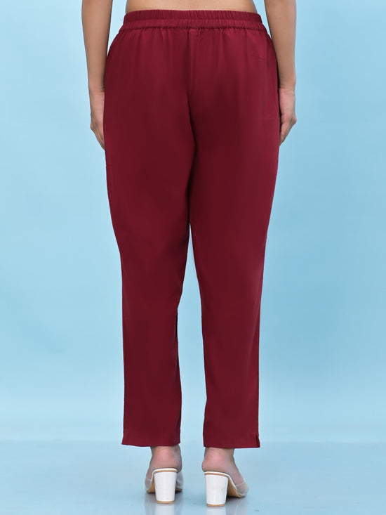 Juniper Women Maroon Solid Cotton Pants with Partially Elasticated Waistband and Two Side Pockets-J4952OT9MAROON