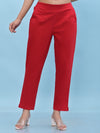 Juniper Women Red Solid Cotton Pants with Partially Elasticated Waistband and Two Side Pockets-J4953OT9RED