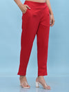 Juniper Women Red Solid Cotton Pants with Partially Elasticated Waistband and Two Side Pockets-J4953OT9RED