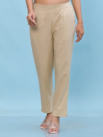 Juniper Women Beige Solid Cotton Pants with Partially Elasticated Waistband and Two Side Pockets-J4954OT9BEIGE