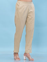 Juniper Women Beige Solid Cotton Pants with Partially Elasticated Waistband and Two Side Pockets-J4954OT9BEIGE