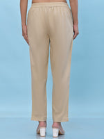 Juniper Women Beige Solid Cotton Pants with Partially Elasticated Waistband and Two Side Pockets-J4954OT9BEIGE