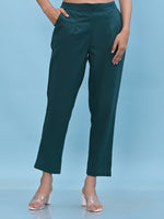 Juniper Women Green Solid Cotton Pants with Partially Elasticated Waistband and Two Side Pockets-J4955OT9GREEN