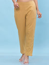 Juniper Women Gold Solid Cotton Pants with Partially Elasticated Waistband and Two Side Pockets-J4956OT9GOLD