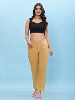 Juniper Women Gold Solid Cotton Pants with Partially Elasticated Waistband and Two Side Pockets-J4956OT9GOLD