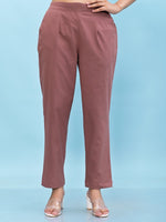 Juniper Women Mauve Solid Cotton Pants with Partially Elasticated Waistband and Two Side Pockets-J4957OT9MAUVE