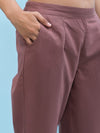 Juniper Women Mauve Solid Cotton Pants with Partially Elasticated Waistband and Two Side Pockets-J4957OT9MAUVE