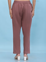 Juniper Women Mauve Solid Cotton Pants with Partially Elasticated Waistband and Two Side Pockets-J4957OT9MAUVE