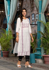 White Ethnic Motif Printed Rayon Round Neck  Kurta With Straight Hemline For Women-J4964OT1OFFWHITE