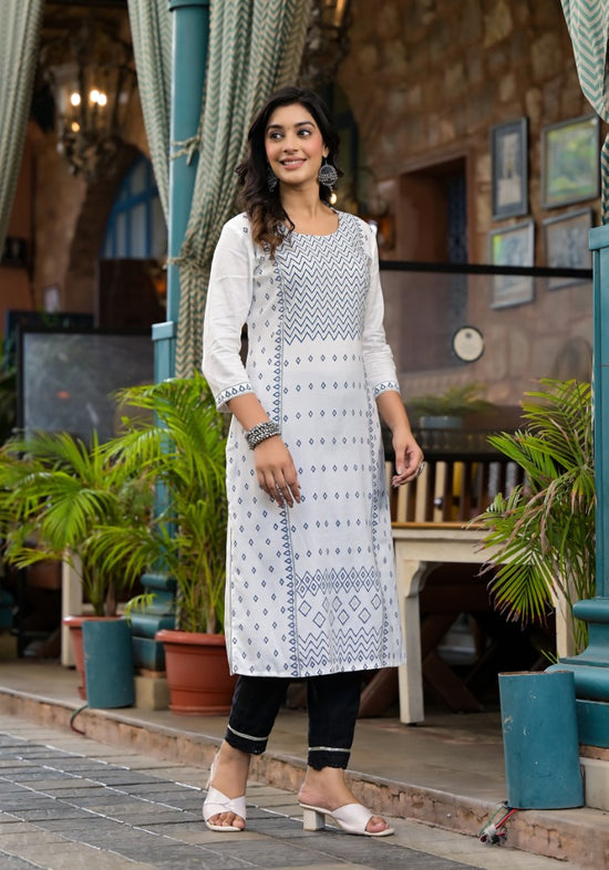 White Ethnic Motif Printed Rayon Kurta With Straight Hemline-J4970OT7WHITE