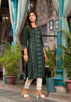 Green Ethnic Motif Printed Round Neck  Rayon Kurta With Straight Hemline-J4971OT7GREEN