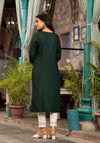 Green Ethnic Motif Printed Round Neck  Rayon Kurta With Straight Hemline-J4971OT7GREEN