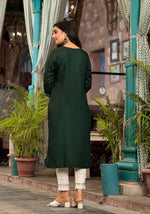 Green Ethnic Motif Printed Round Neck  Rayon Kurta With Straight Hemline-J4971OT7GREEN