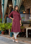 Maroon Striped Printed Cotton Kurta With Button Detail-J4972OT10MAROON