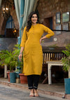 Mustard Striped Printed Cotton Kurta With Button Detail-J4972OT10MUSTARD