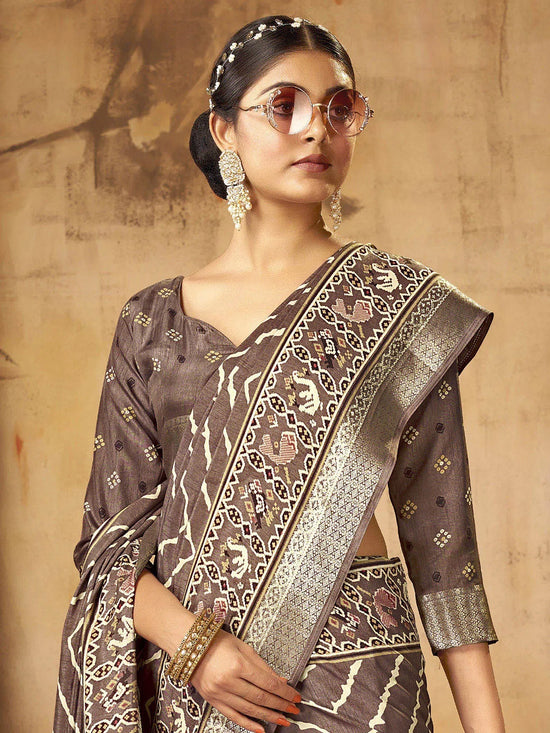 Saree Mall Women's Dola  Brown Printed Designer Saree With Blouse Piece-JANNAT3001