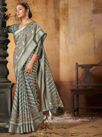 Saree Mall Women's Dola  Grey Printed Designer Saree With Blouse Piece-JANNAT3005