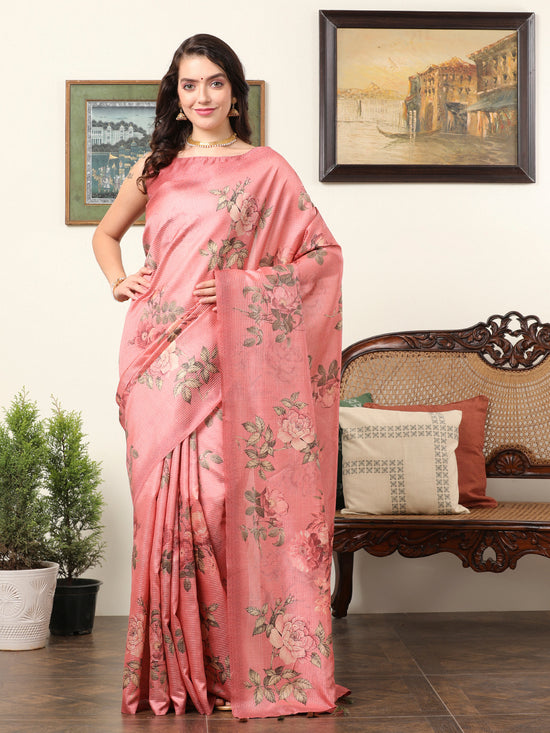 Saree Mall Women's  Blend Peach Printed Designer Saree With Blouse Piece-JANY1007