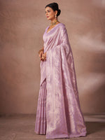 Saree Mall Women's Cotton Lavendar Woven Design Designer Saree With Blouse Piece-JENNA96901