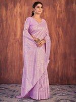 Saree Mall Women's Cotton Lavendar Woven Design Designer Saree With Blouse Piece-JENNA96901