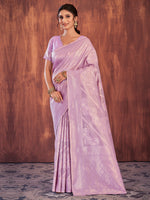 Saree Mall Women's Cotton Lavendar Woven Design Designer Saree With Blouse Piece-JENNA96901