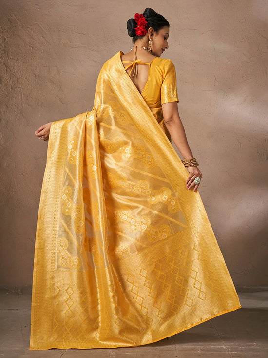 Saree Mall Women's Cotton Yellow Woven Design Designer Saree With Blouse Piece-JENNA96902