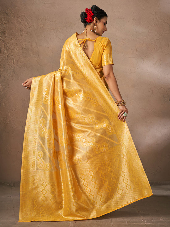 Saree Mall Women's Cotton Yellow Woven Design Designer Saree With Blouse Piece-JENNA96902