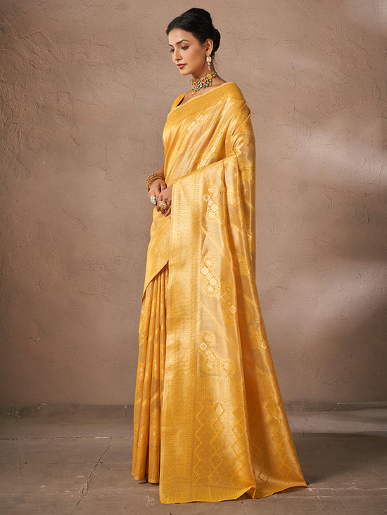 Saree Mall Women's Cotton Yellow Woven Design Designer Saree With Blouse Piece-JENNA96902