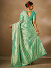 Saree Mall Women's Cotton Sea Green Woven Design Designer Saree With Blouse Piece-JENNA96903