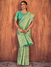 Saree Mall Women's Cotton Sea Green Woven Design Designer Saree With Blouse Piece-JENNA96903