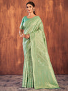 Saree Mall Women's Cotton Sea Green Woven Design Designer Saree With Blouse Piece-JENNA96903